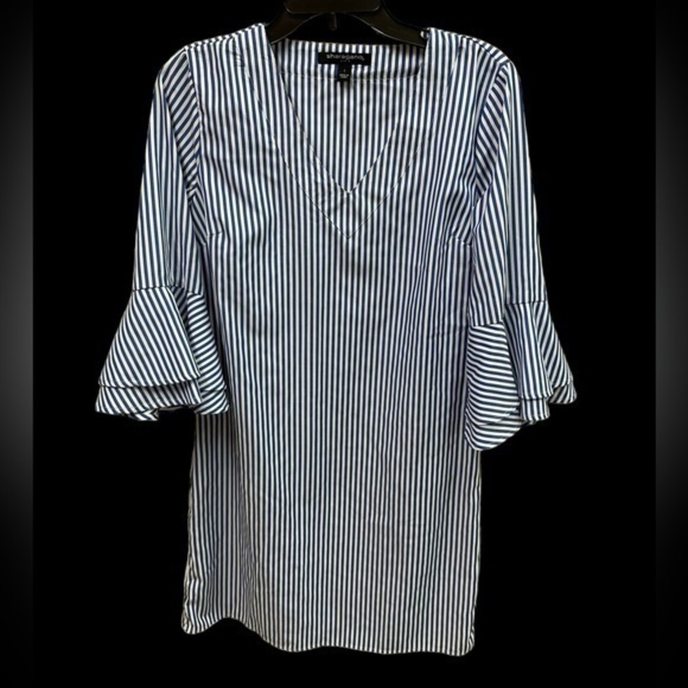 SHARAGANO MINI DRESS EITH BELL SLEEVES